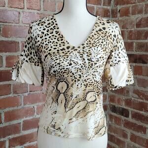 Roberto Cavalli abstract animal print blouse XS